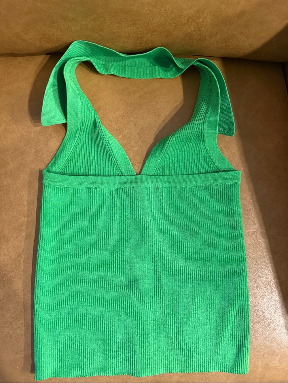 Green Ribbed Halter Tank Top with Buttons - Picture 4 of 4
